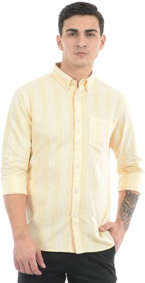 London Fog Men Striped Casual Yellow Shirt