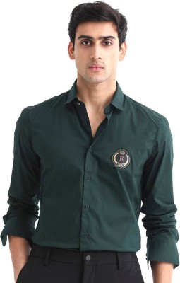 RARE RABBIT Men Solid Formal Dark Green Shirt