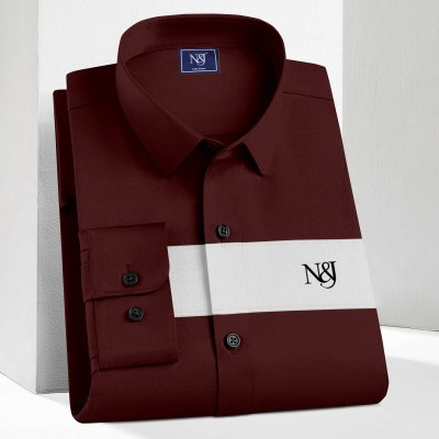 N AND J Men Printed Casual Maroon Shirt