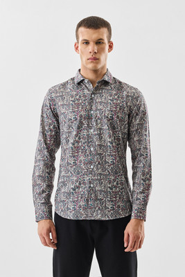 Snitch Men Floral Print Casual Beige Shirt