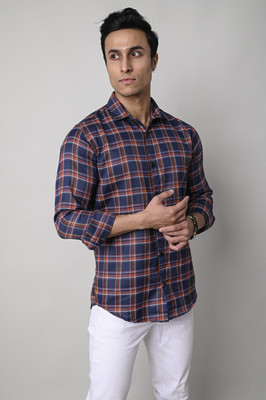 Tanip Men Checkered Casual Orange Shirt