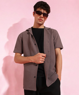 INDICLUB Men Self Design Casual Brown Shirt