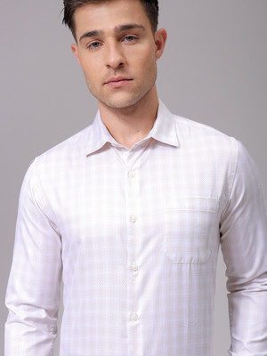 The Indian Garage Co. Men Checkered Formal White Shirt