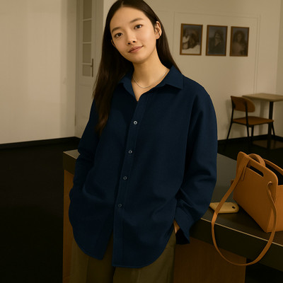 Asta Moda Women Solid Casual Dark Blue Shirt