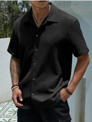Solbiza Men Self Design Casual Black Shirt