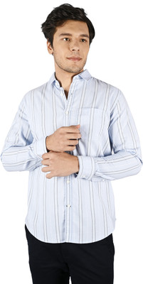 Tim Paris Men Striped Casual Light Blue, Grey, White Shirt