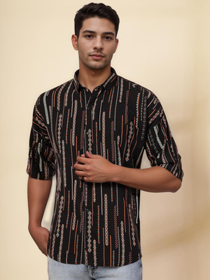 RIGO Men Printed Casual Black Shirt