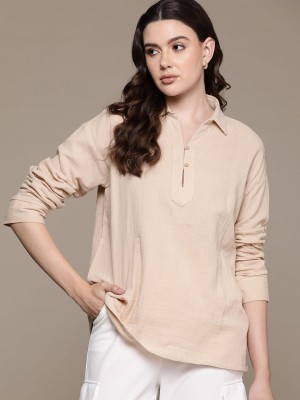 Roadster Women Solid Casual Beige Shirt