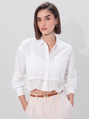 The Souled Store Women Self Design Casual White Shirt