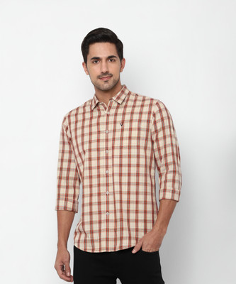 Allen Solly Men Checkered Casual Beige Shirt