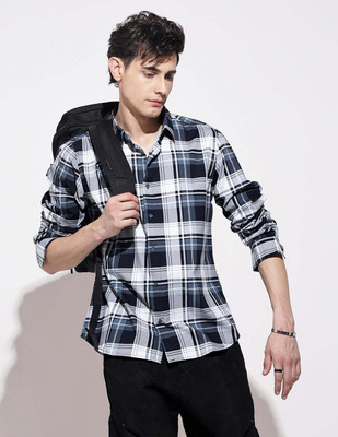SHOWOFFFF Men Checkered Casual Dark Blue Shirt
