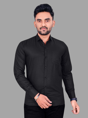 HOC Men Solid Casual Black Shirt