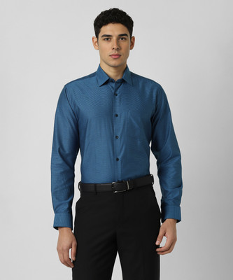 VAN HEUSEN Men Self Design Formal Blue Shirt