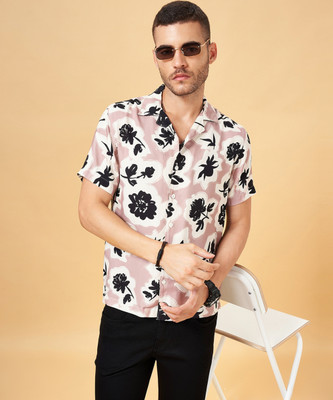 PEOPLE Men Printed Casual Pink Shirt
