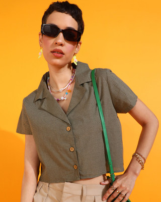 ADRIANA Women Checkered Casual Green Shirt