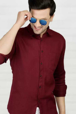 Pribha Fashion Men Solid Formal Maroon Shirt