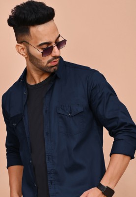 Noorify Men Solid Casual Dark Blue Shirt