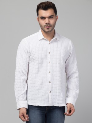 HNX DU Men Checkered Casual White Shirt
