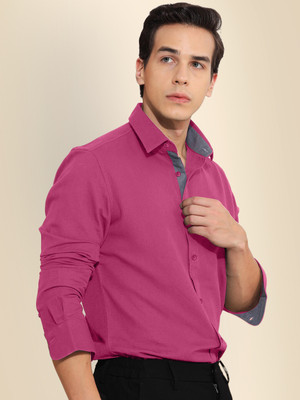 SZN Men Solid Casual Pink Shirt