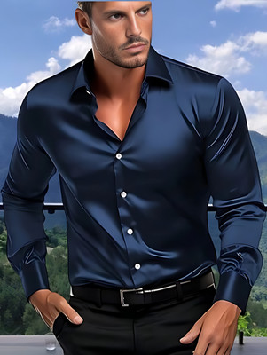 SHIVFORYOU Men Solid Formal Dark Blue Shirt