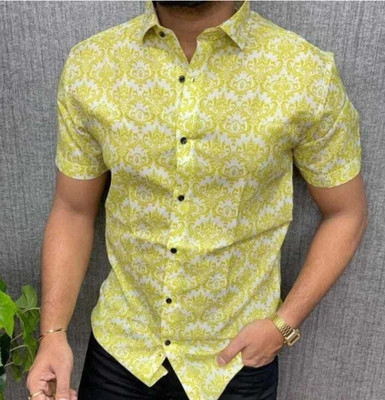 ISUEL FAB Men Printed Casual Yellow, White Shirt