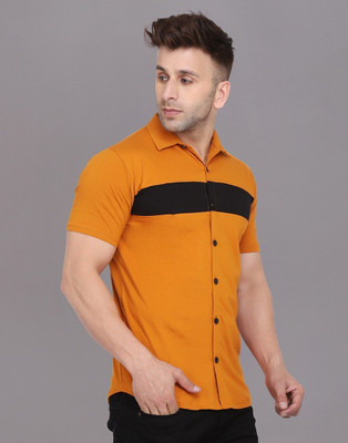 BEYOU FASHION Men Color Block Casual Orange Shirt