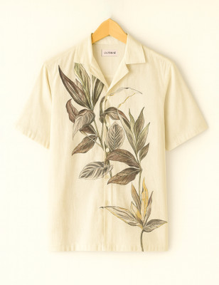 Clothbar Men Graphic Print Casual Cream Shirt