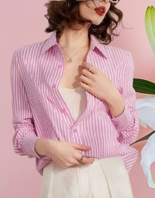 GORIYA Women Striped Formal Pink Shirt