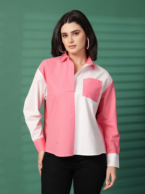 OTTAVIA Women Self Design Casual Pink Shirt