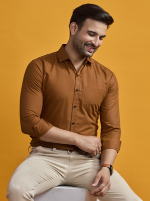 STONEBERG Men Solid Formal Brown Shirt