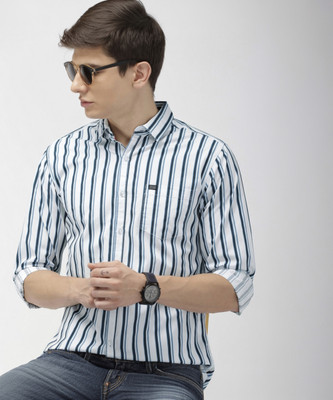 The Indian Garage Co. Men Striped Casual White Shirt
