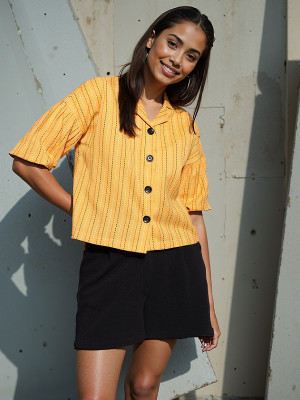 METRONAUT Women Striped Party Yellow Shirt