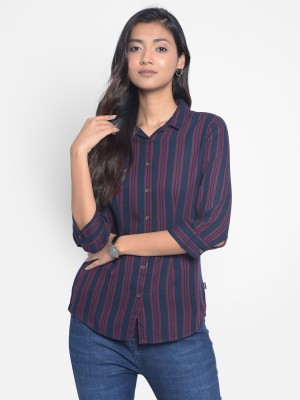 CRIMSOUNE CLUB Women Striped Casual Blue, Purple Shirt