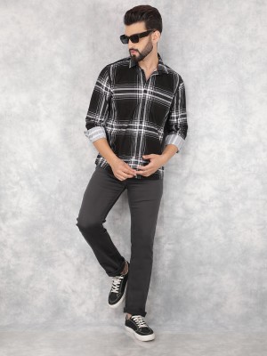 CRIMSOUNE CLUB Men Checkered Casual Black Shirt