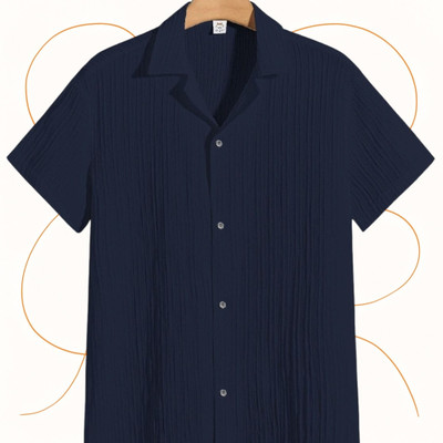 A Dearise Trend Men Self Design Casual Dark Blue Shirt