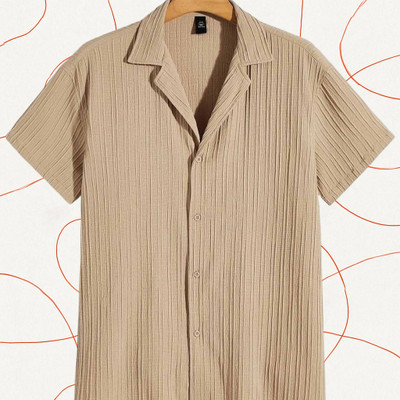 Jenil Fashion Men Self Design Casual Beige Shirt