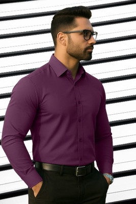 NEWSHIRTS Men Solid Formal Purple Shirt