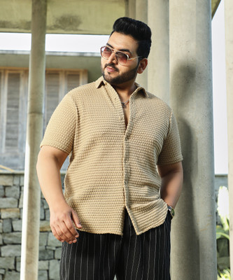Instafab Plus Men Self Design Casual Beige Shirt