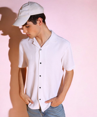 INDICLUB Men Self Design Casual White Shirt