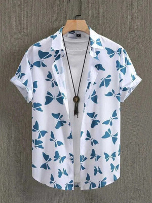 SHFASHION Men Printed Casual Blue, White Shirt
