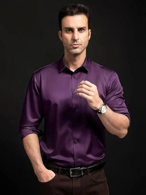 STOVESSY Men Solid Casual Purple Shirt