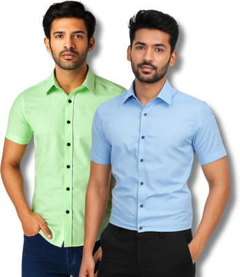 RAREMARK Men Solid Formal Light Green, Light Blue Shirt(Pack of 2)
