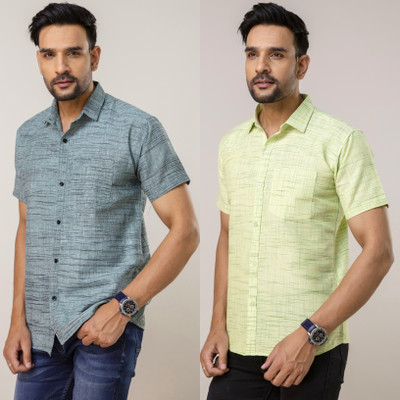 AUZAAI COLLECTION Men Washed Casual Multicolor Shirt(Pack of 2)