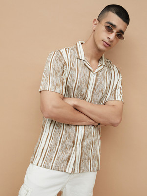 Fame Forever by Lifestyle Men Striped Casual Brown Shirt