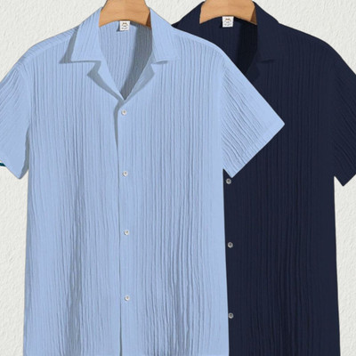 Jenil Fashion Men Striped Casual Light Blue, Dark Blue Shirt(Pack of 2)