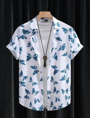 SHFASHION Men Printed Casual White Shirt
