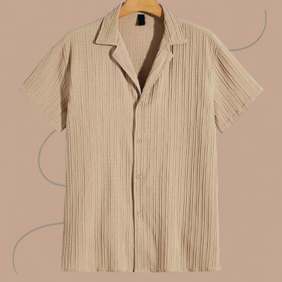 Jenil Fashion Men Self Design Casual Beige Shirt