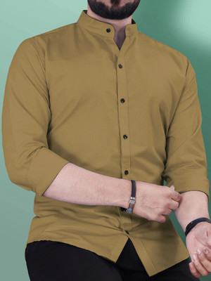 VeBNoR Men Solid Casual Khaki Shirt