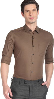 ARROW Men Solid Formal Brown Shirt