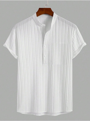 Solbiza Men Self Design Casual White Shirt